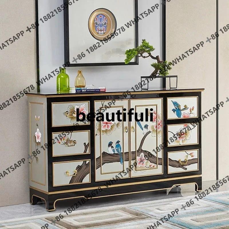 

New Chinese-style entrance decorative partition living room solid wood locker foyer cabinet