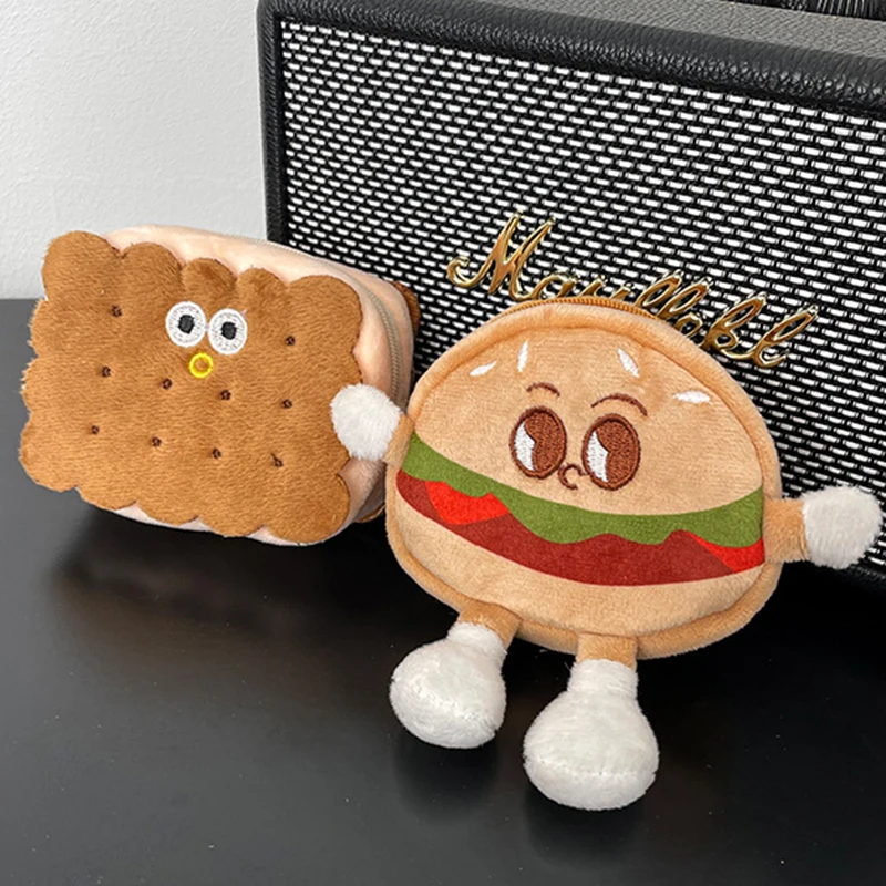 Cartoon Cute Burger Toast Plush Coin Purse Charm Girls Funny Headphone Organiser Bag Decoration Children Holiday Birthday Gift