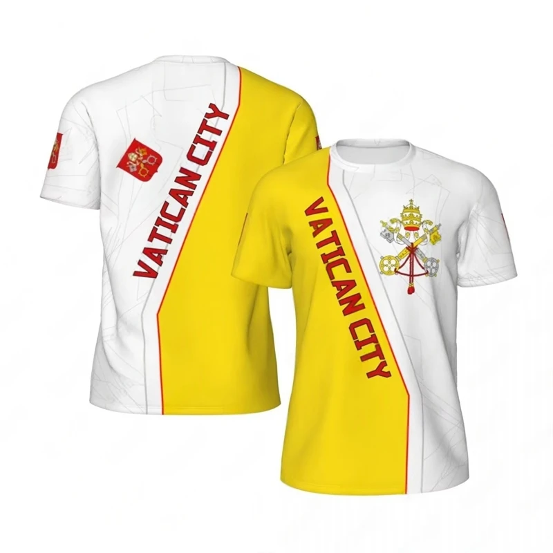 Fashion Vatican City Flag Football T Shirts For Men Trend Summer National Emblem 3D Printed T-shirts Loose Breathable Sports Tee
