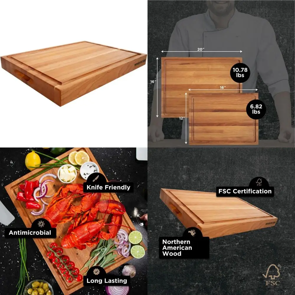

Reversible Cherry Wood Cutting Board with Juice Groove for Meat and Juicing Needs