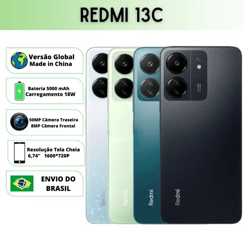 Xiaomi Redmi 13C Versão Global | Smartphone 4G , ROM Global , Câmera 50MP , Carregador 18W Mobile Phones Smartphone