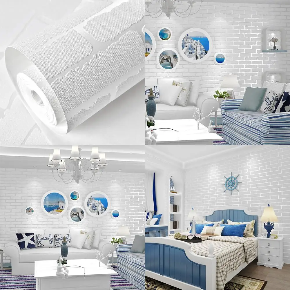 

Retro 3D Stereo Cultural Brick Wallpaper Simulated White Brick Pattern Wall Background for Restaurant Barber Shop Clothing Store