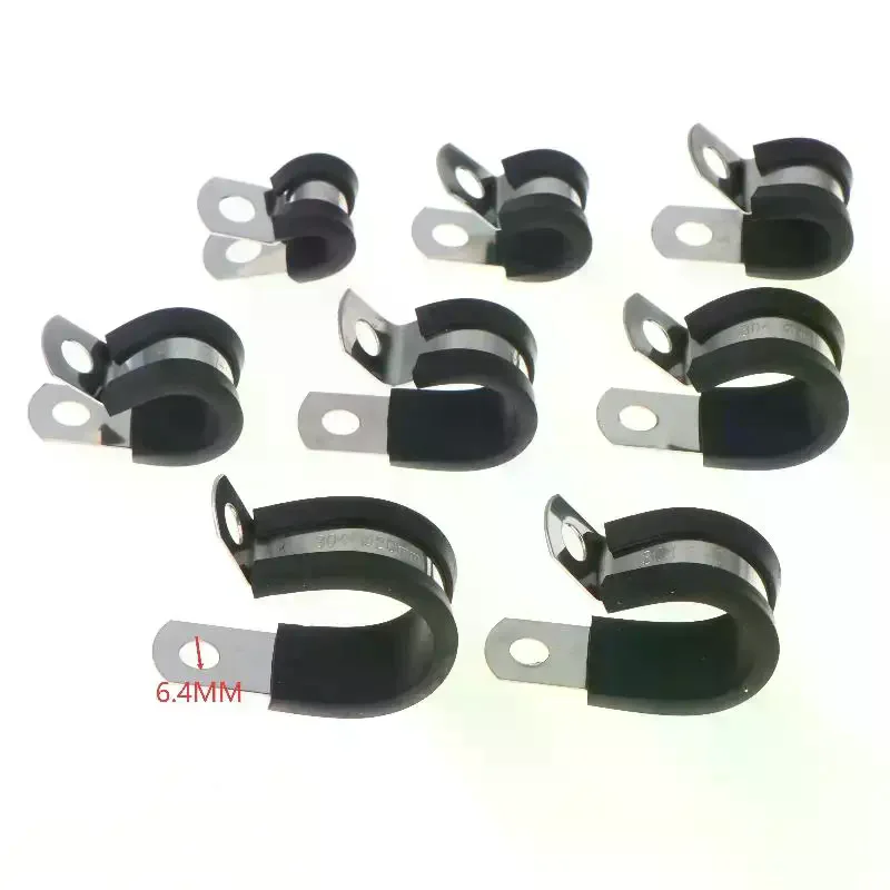6-20MM Stainless Steel Cable Clamps Rubber Cushion Cushioned Insulated Wire Line Tube Pipe Fixed Bracket Metal Clip 10Pcs