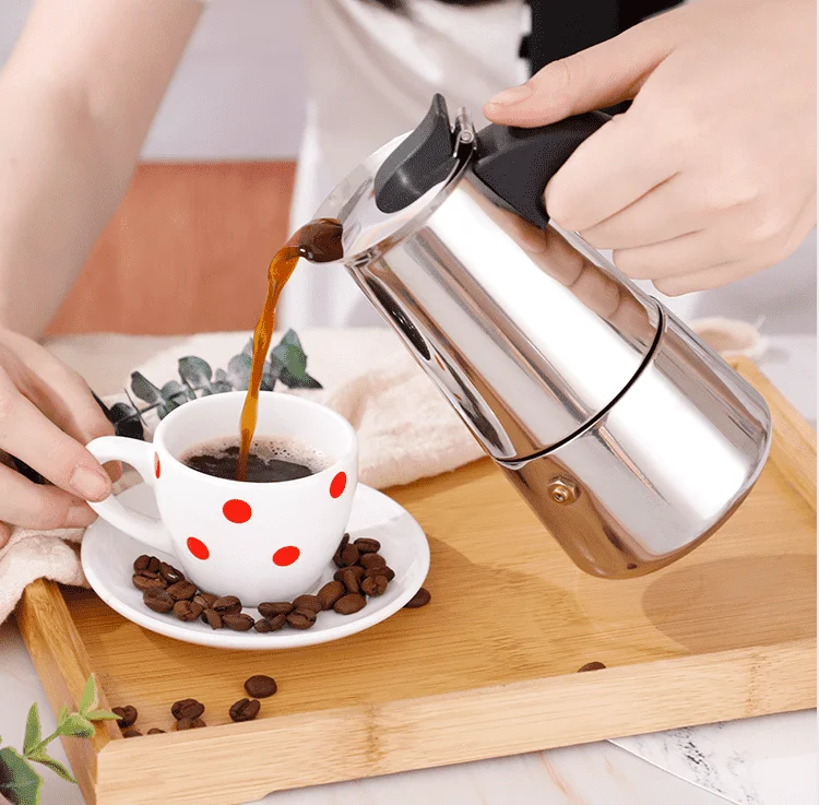 Cafetera Moka de Acero Inoxidable de 2/4/6/9 Tazas - Cafetera Espresso de Cilindro Recto para Gas/Eléctrica/Inducción, Cafetera Italiana, Profesional