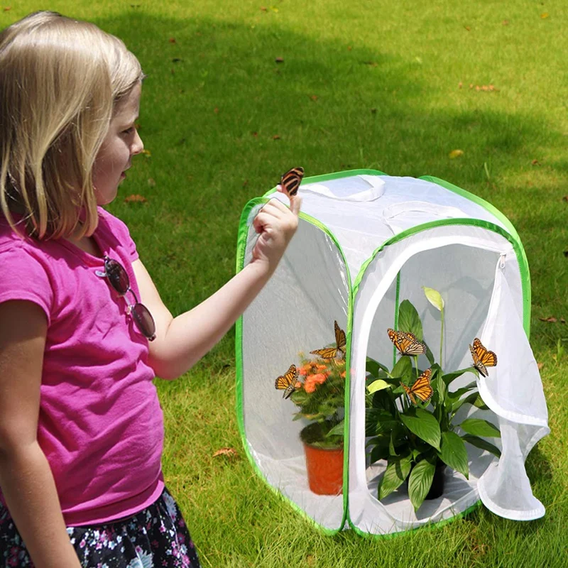 2-Pack Insect And Butterfly Habitat Cage Terrarium -Up Butterfly Enclosure (2 X 15.7 X 15.7 X 23.6Inch) White+Green