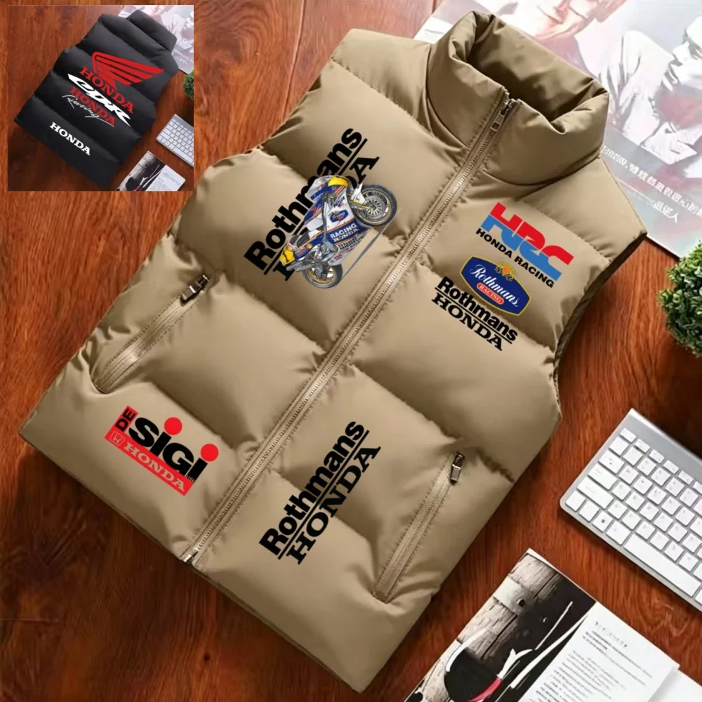 Rothmans Honda HRC Moto Racing Vest, Retro Motorcycle Team Padded Gilet, Men's Winter Warm Sleeveless Jacket Streetwear