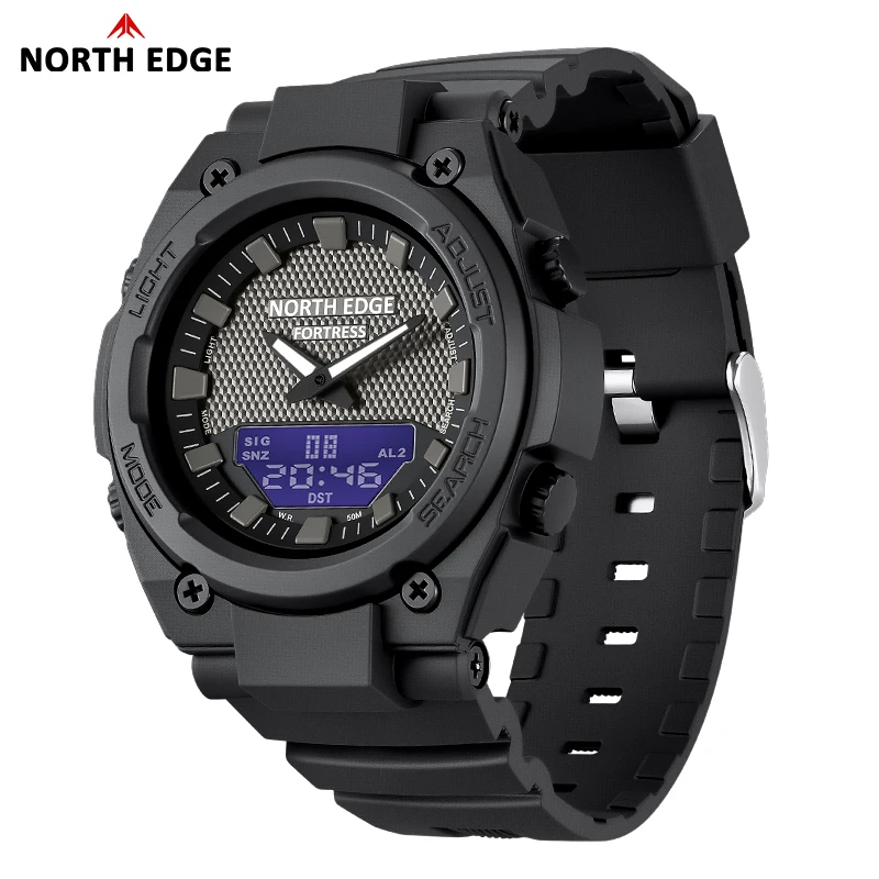 NORTH EDGE FORTRESS Men's Smart Digital Watch Stopwatch Waterproof 50M Sports Watches World Time LED Wristwatch reloj hombre
