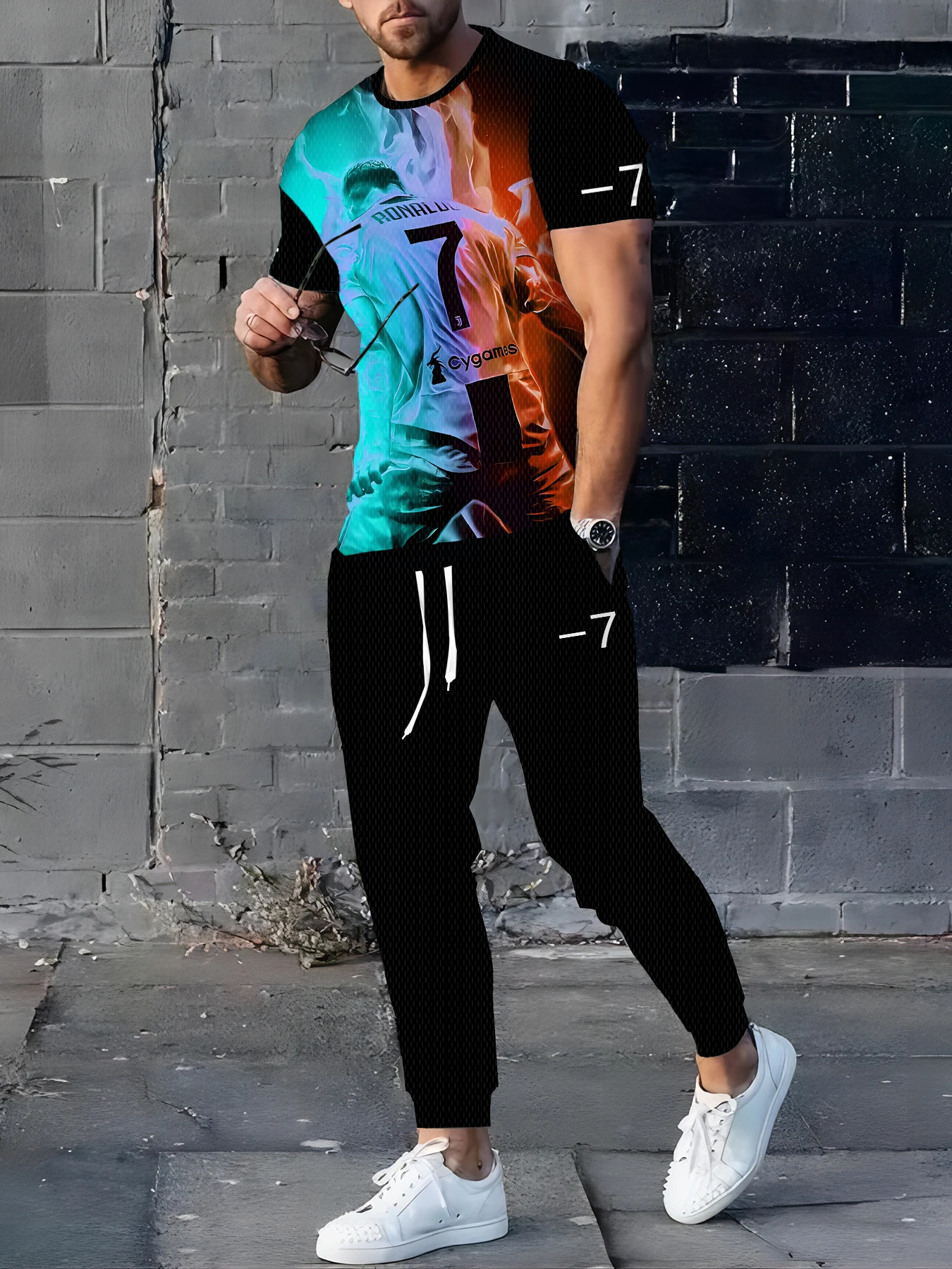 

The Lion Print Tshirt +Pants Suit Male Autumn and Winter Casual tshirt Pullover Men Tracksuit Set Fashion Men's Clothing Suit