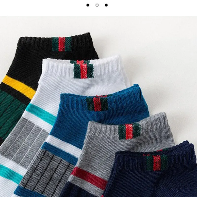 5 Pairs Of Mens Casual Boat Socks Simple Sweat Absorbing Breathable Vertical Bar Parallel Bars Ovement Tube Socks