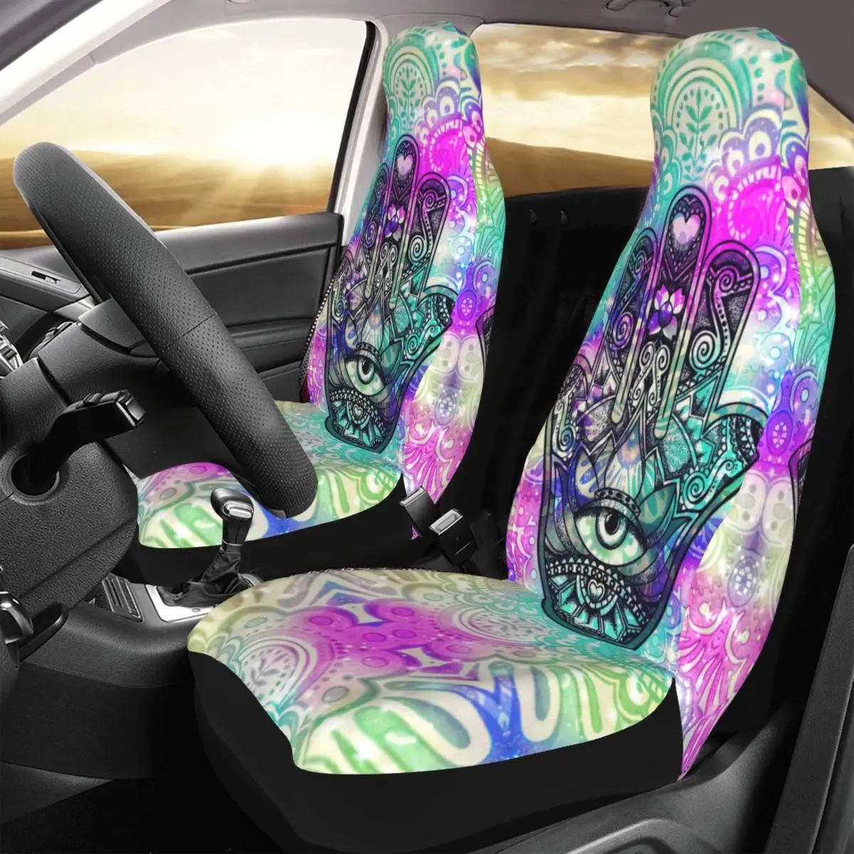 

Mandala Hamsa Art Car Seat Cover Custom Printing Universal Front Protector Accessories Cushion Set