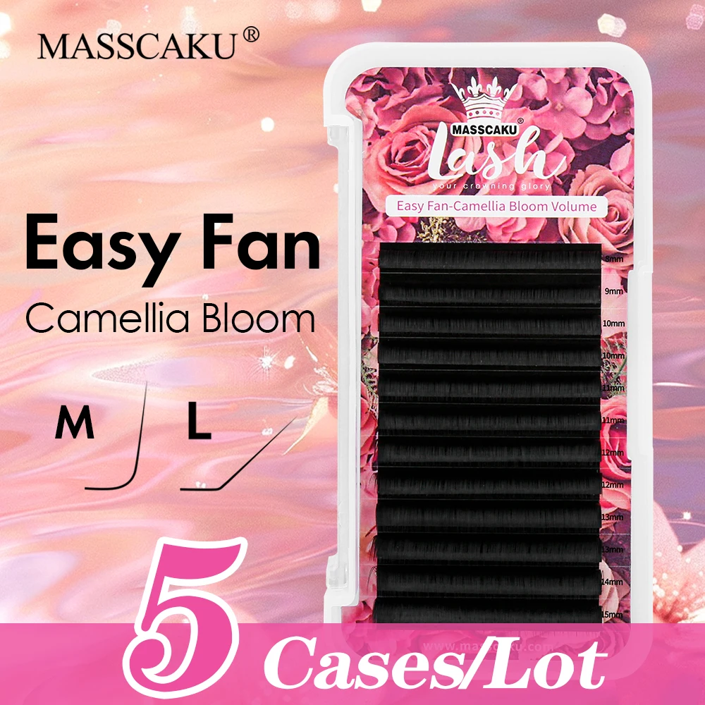 5 gevallen/partij MASSCAKU Camellia 1 Tweede Bloeiende Lash Extension Mix Lengte Zelfmakende Auto Fans Individuele Wimpers Bundel verkoop
