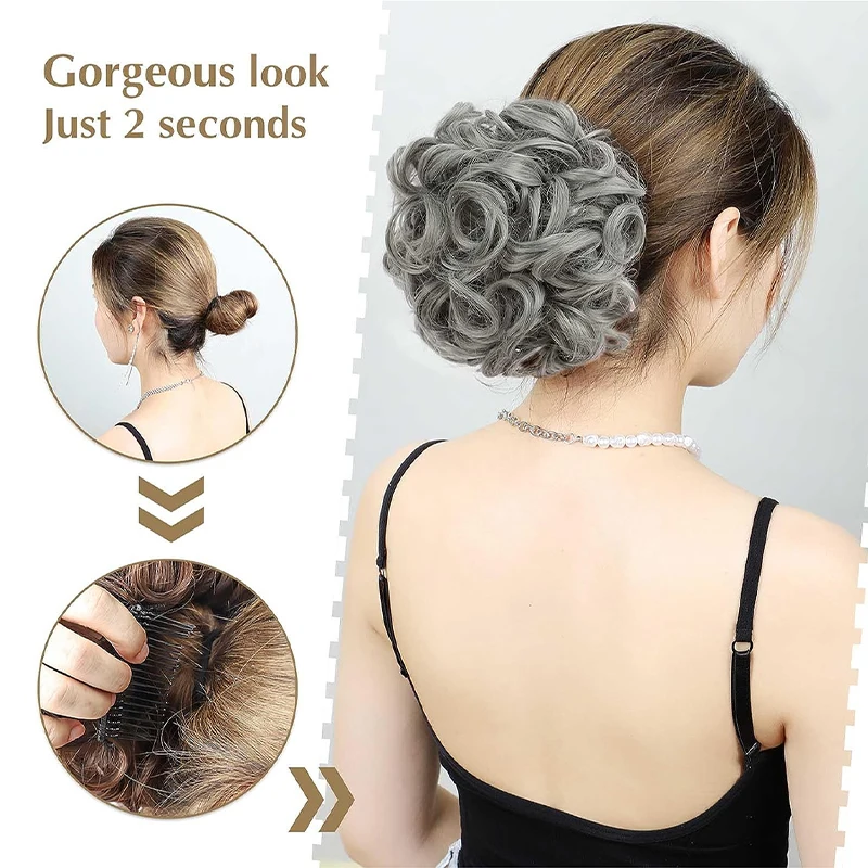 Messy Bun Scrunchie Chignon Hairpiece Updo Curly Bun Extension Combs in Messy Bun Hair Piece for Women