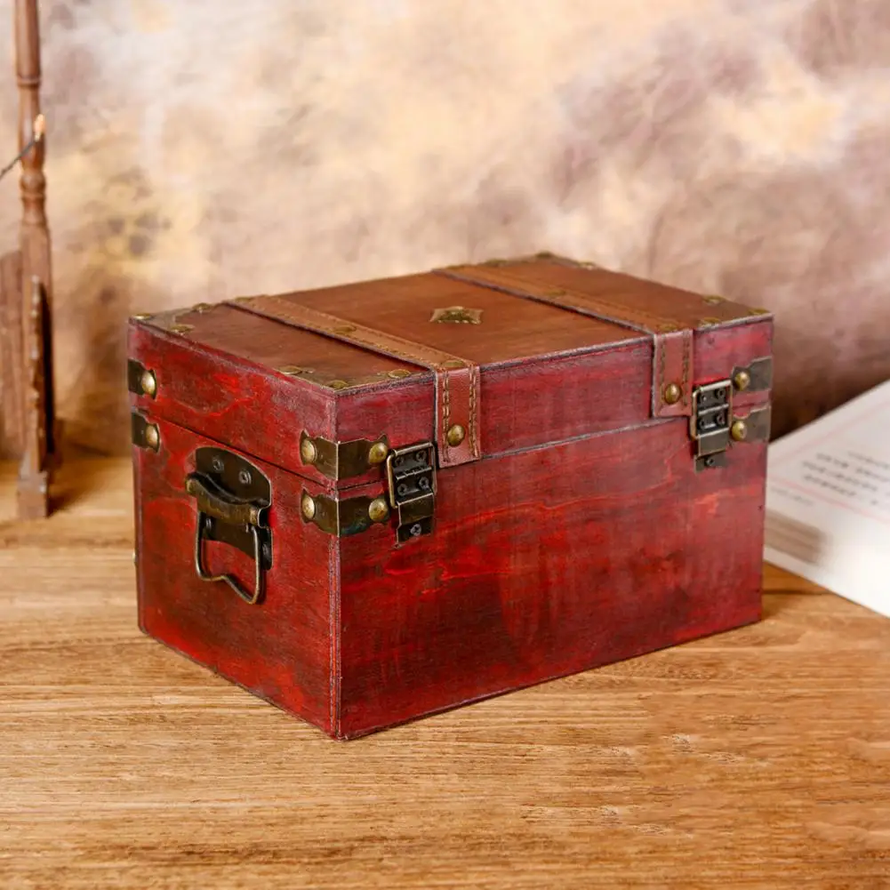 Wooden Treasure Chest Storage Container Wooden Storage Box with Lock Capacity Decorative Treasure Chest Retro Style for Home