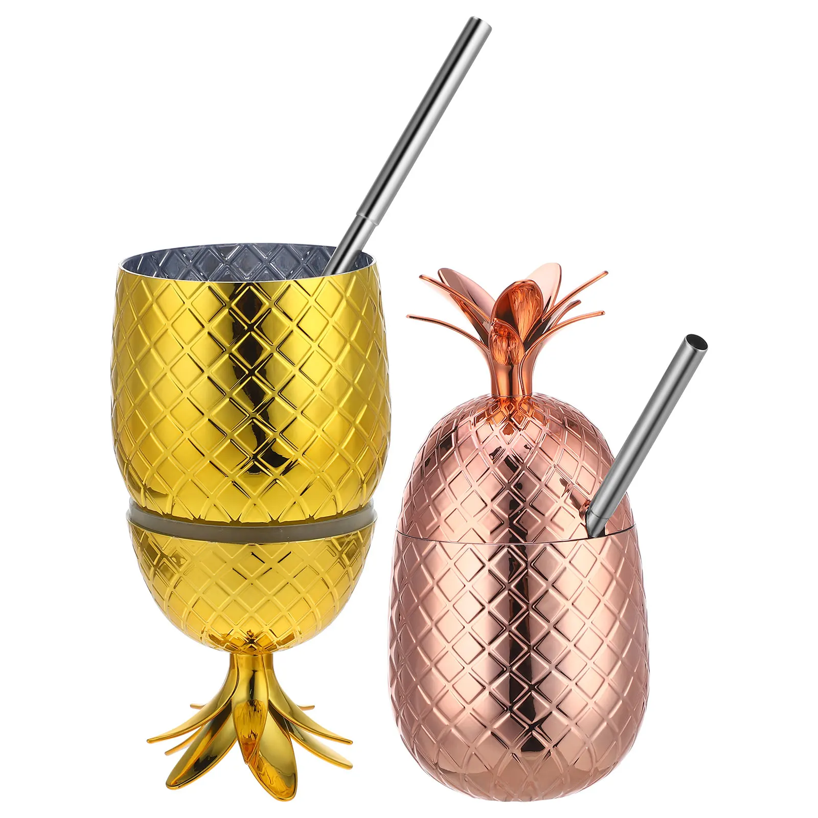 

Pineapple Shaped Cocktail Cups Stainless Steel Fruit Drink Party Cups 450ml Water Beverages Tropical Bar Juice Glass