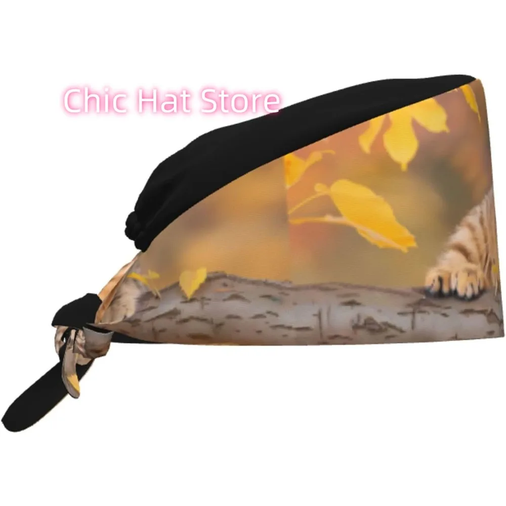 

Breathable Work Hat Cat On Trunk Printing for Chef, Nursing, Spa, Facial Care, Fitness Black