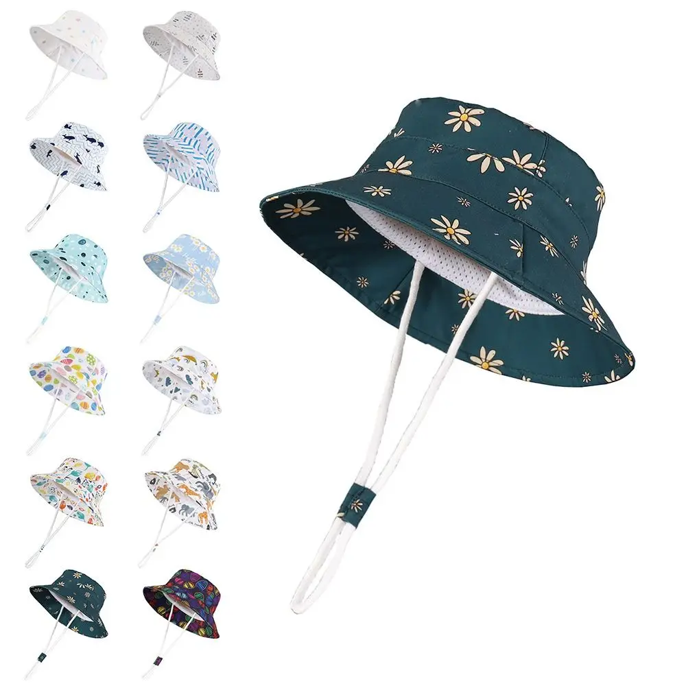 

Outdoor Sun Protective Children Bucket Hat UPF 50+ Printed Kids Beach Hats Adjustable Summer Baby Sun Hat for Boys & Girls