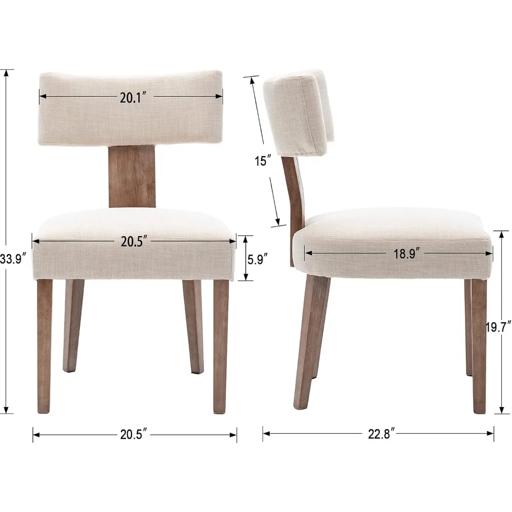 Comfy Upholstered Side Chairs with Wood Legs, Linen Fabric Dining with Curved Wingback Restaurant Chairs