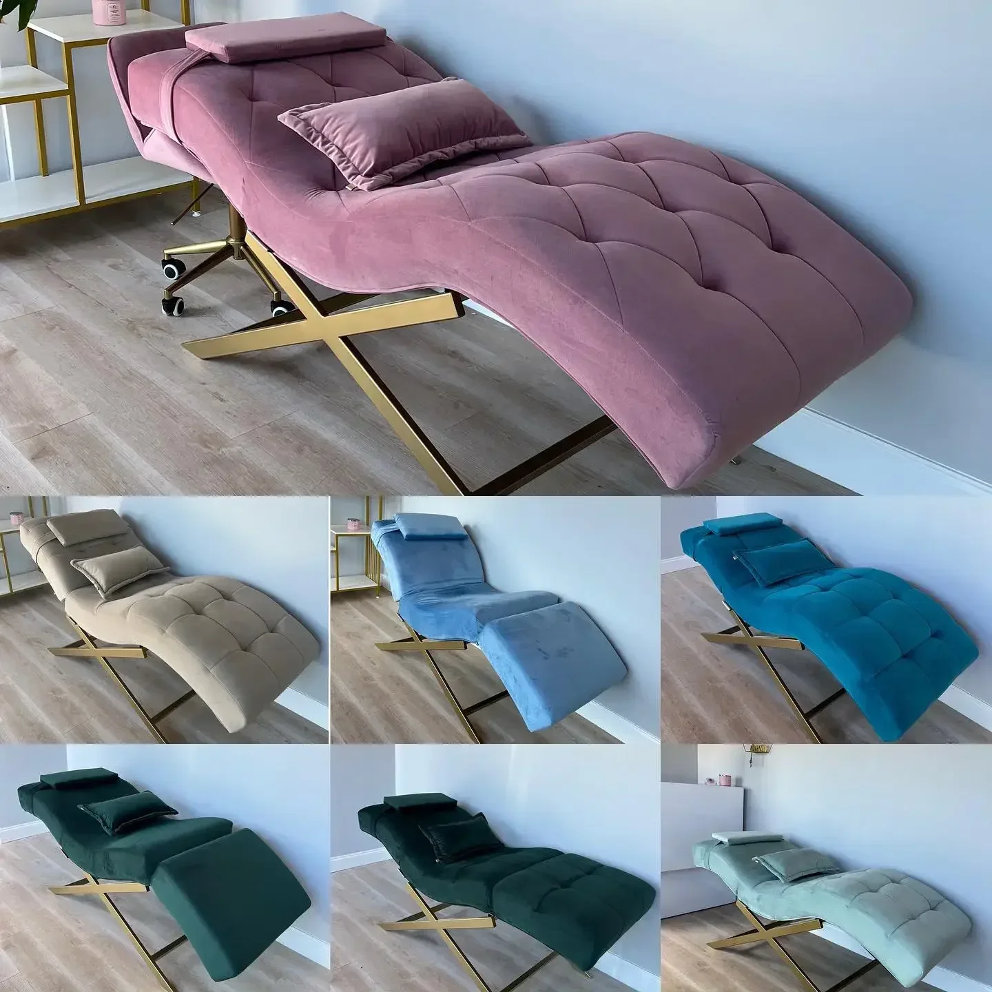 Professional Fashion Design Wooden Base Color Can Be Customized  Lash Bed Velvet Making Massage Bed for Salon