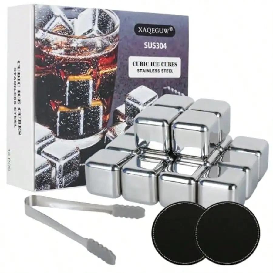 

Ice Cube Mould16 Pack Reusable Stains Steel Ice Cus - Non-Diluting Metal Wiskey Stones Wiskey Va Wine Juice And Soda.Birty Gt Men Dad Boyfriend