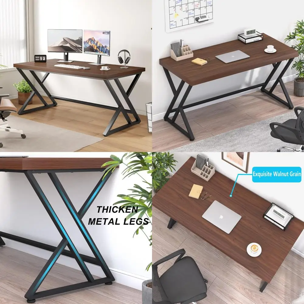 

Rustic Industrial Wooden Desk for Home Office, Executive Study Writing Table