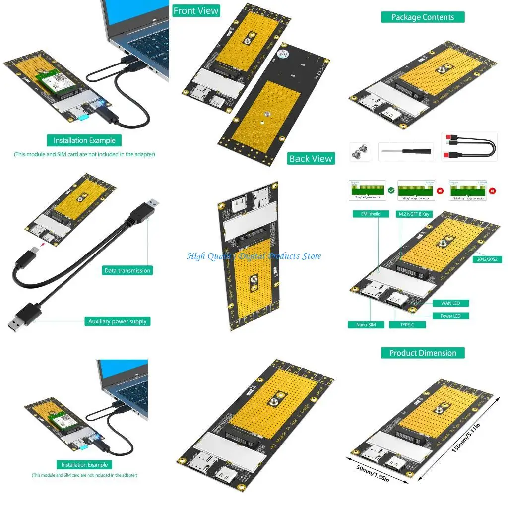 

U2JE Type C USB 4G Плата адаптера M.2 Type C USB Адаптерная карта