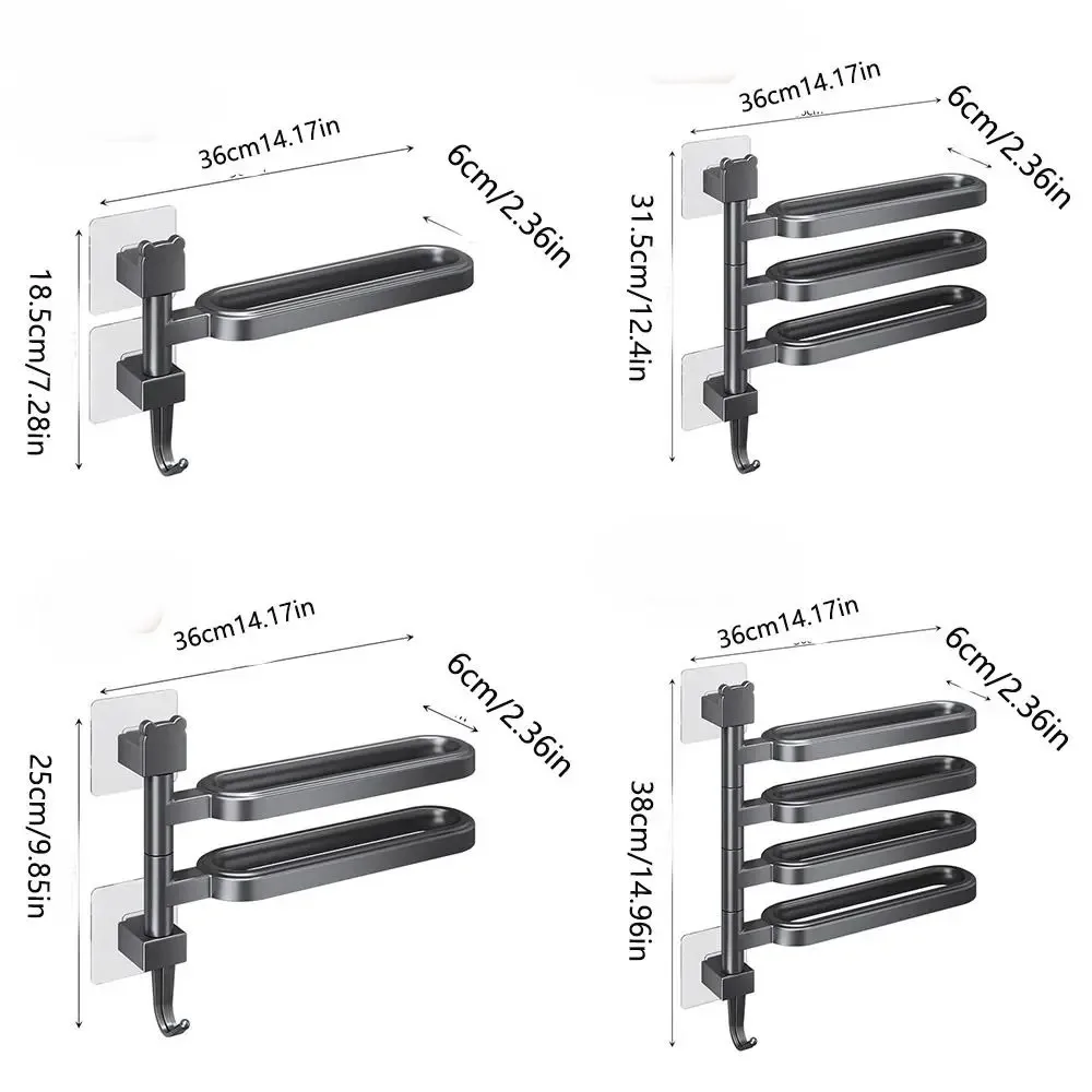 Plastics Rotating Multi-rod Towel Rack Towel Rack Multi-layer No-Punch Towel Rack Wall Mounted Rotatable Multi-Bar Towel Rack