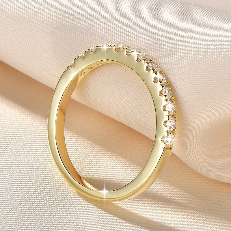 Lnngy zertifizierter 2 mm Moissanit-Halb-Eternity-Ring, 14 Karat Gold gefüllt, stapelbare Verlobungsringe für Frauen, Ehering, Schmuck, Geschenk – Detail 8