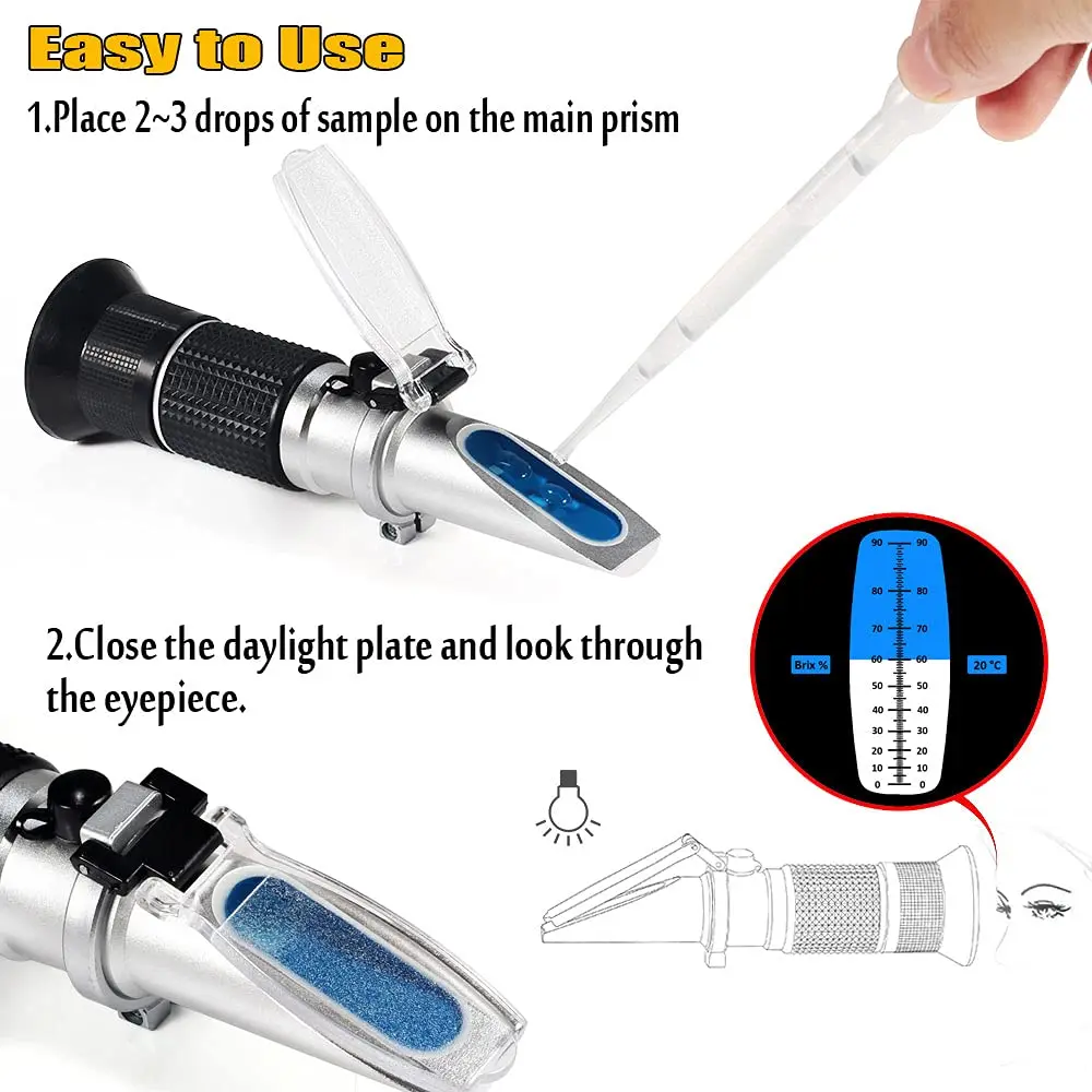 Portable 0-90% Brix Refractometer High Accurate with ATC,Sugar Content Measurement for Sugar Food Fruit Beverages Honey