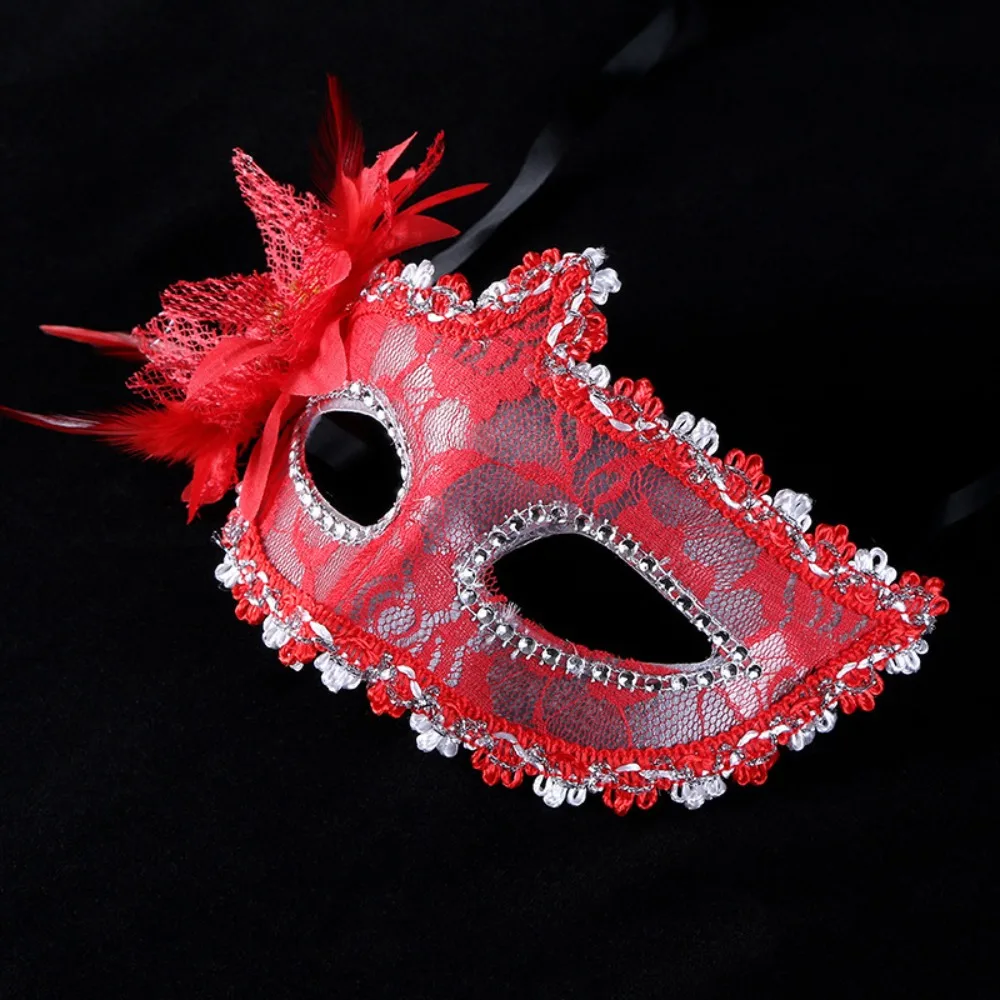 Fashion Side Flower Masquerade Mask Sexy Lace Feather Mardi Gras Mask Half Face Eye Mask Party Makeup Ball