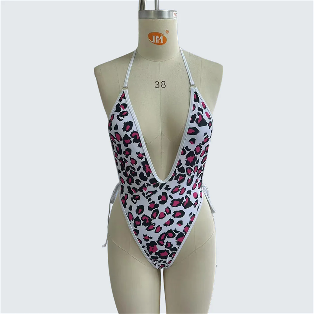 S - XXL Bedruckter Badeanzug mit tiefem V-Ausschnitt und Neckholder, einteiliger Badeanzug für Damen, Badebekleidung, Monokini mit hohem Beinausschnitt, Badeanzug, Badebekleidung, Modell V7462 – Detail 8