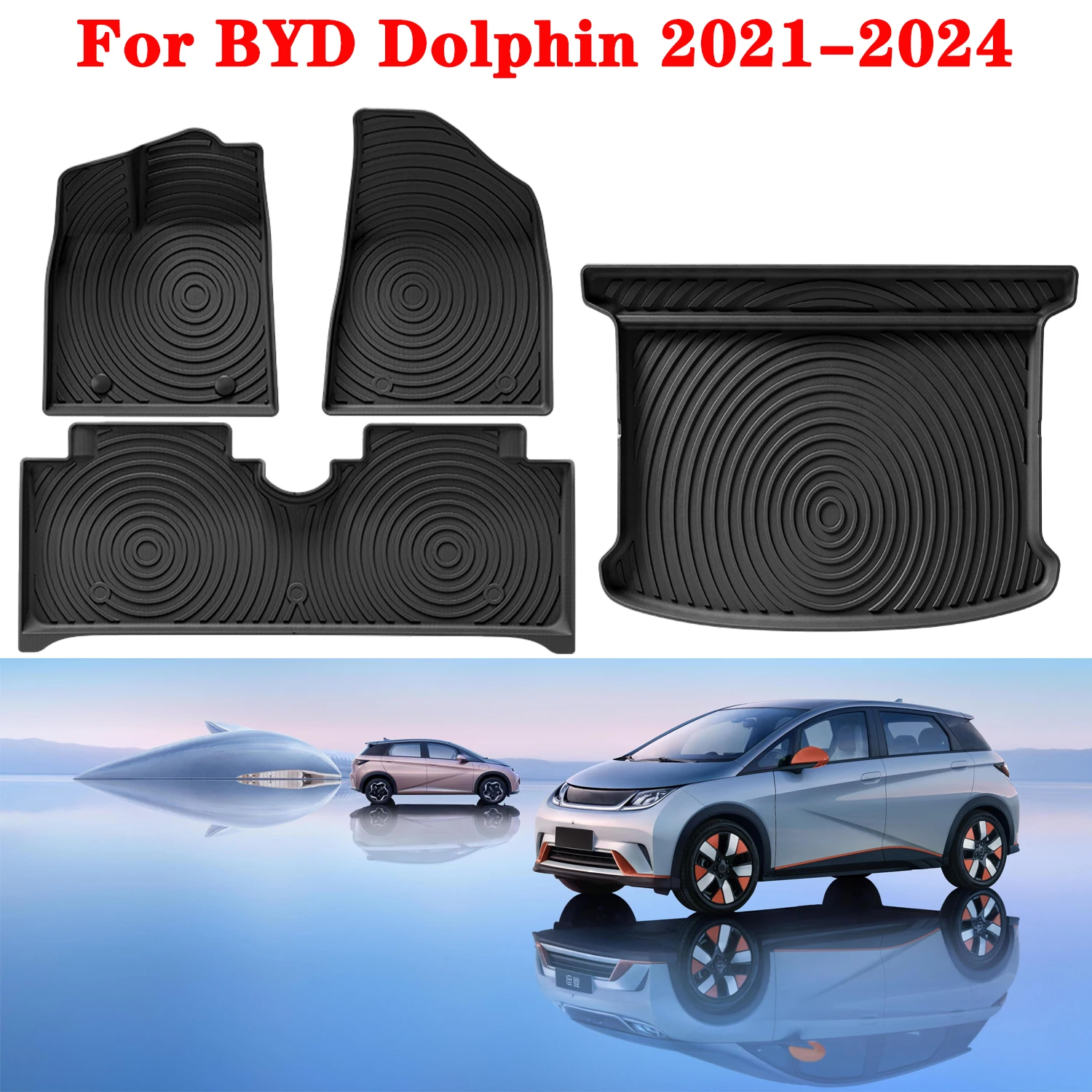 

For BYD Dolphin 2021-2024 TPE Floor Mats and Cargo Liner, All Weather Floor Liners Trunk Mat TPE Heavy Duty Waterproof Pad