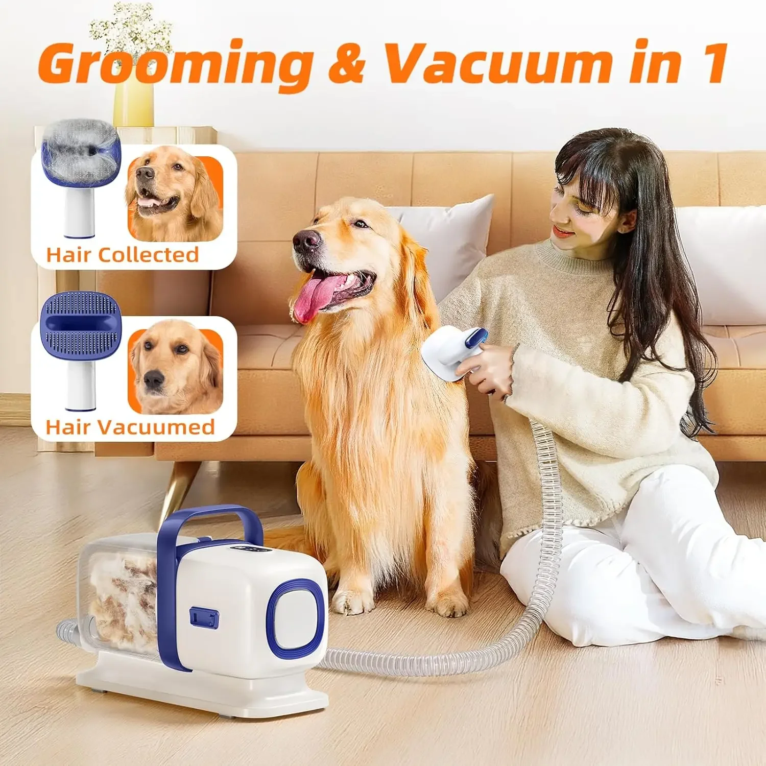 

Dog Grooming Kit with Vacuum, All-in-One Pet Grooming Vacuum for Dogs and Cats, Low Noise Pet Clipper & Shedding Brush, White
