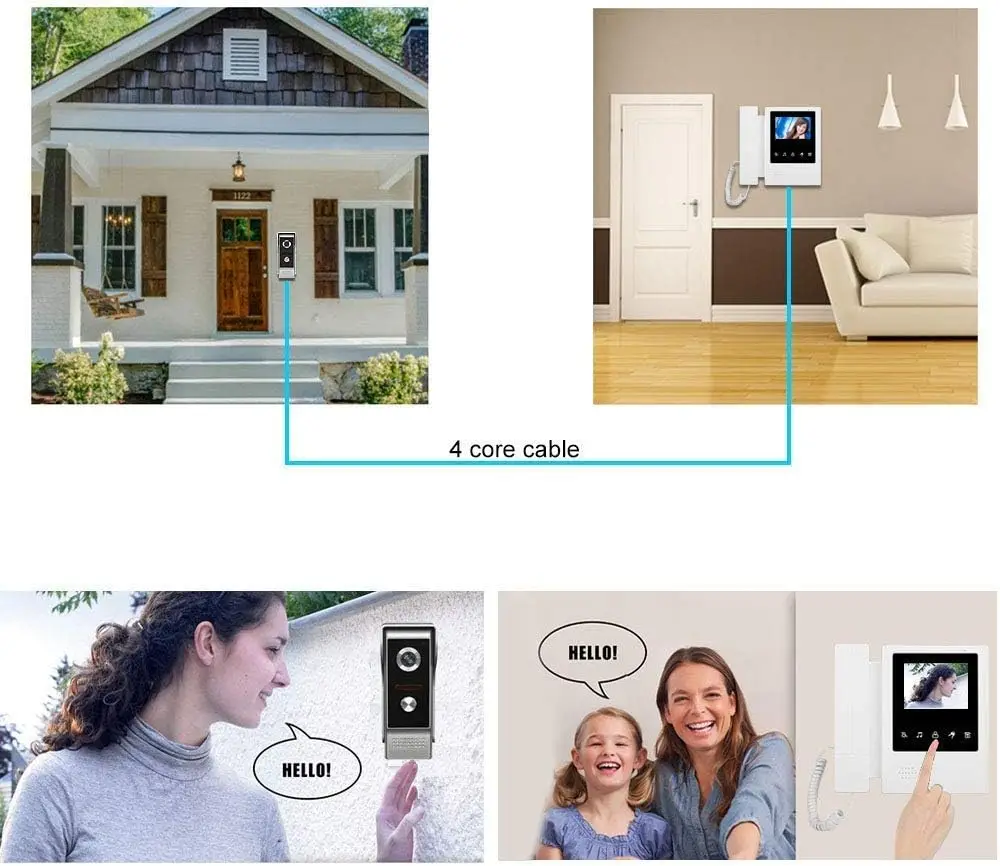 Video Door Phone System Video Intercom Kits 4.3" Touch Monitor with Handle Design Video Doorbell Camera For Home Security