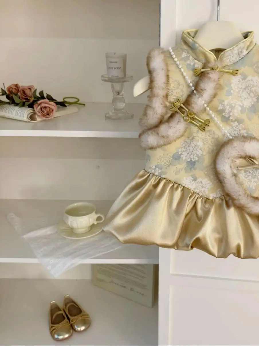 

Зимний жилет для девочек Dr, юбка с жилетом Thiened Fce, китайская новогодняя одежда, возраст 7, и ниже китайского производства