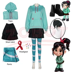 Anime Vanellope Von Schweetz przebranie na karnawał buty z kapturem spódnica peruka jednolicona garnitur dziewczyna kobiety Halloween odzież sportowa