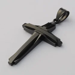 Punk Male Cross Pendants Stainless Steel Color Gold Black Jesus Cross Pendants Necklace Jewelry For Cool Men