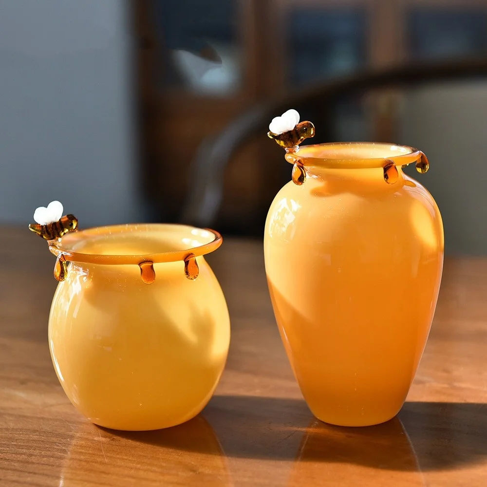 Cute Bee Glass Cup with Straw - Honey Jar Style Dessert & Ice Cream Bowl for Home, Cafe & Gift