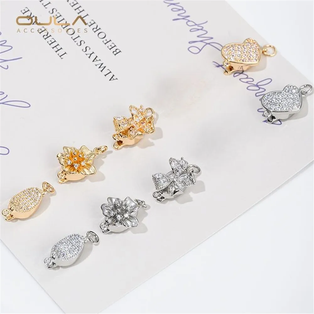 

1pcs 14K Gold-plated Pearl Clasp Diy Heart-shaped Bow Flower-shaped Stick Clasp Accessory with Slightly Inlaid Zircon