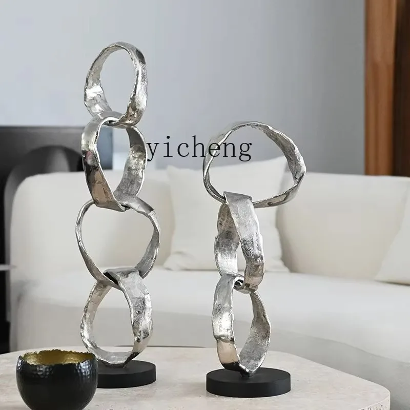 BJ-4 Silver Ring Sculpture Ornament Model Room Living Room Entrance Hotel Tabletop Decoration