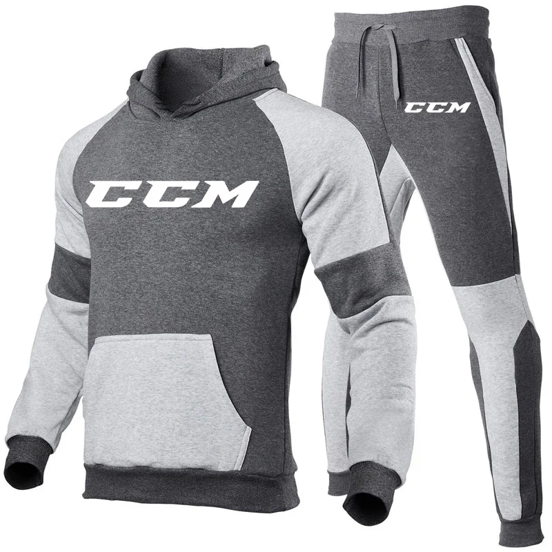 Men CCM Tracksuit Casual 2 Pieces Sets Sweatshirt Hooded+Sweatpants CCM Print Sportswear Mens Clothes Jogger Sport Suit