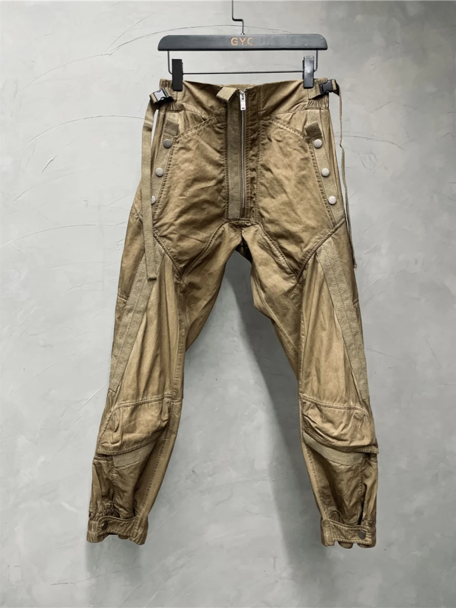 

Old Washing Waste Soil Fan Overalls Pocket Stitching Ankle-Tied Pants Trendy Loose Casual