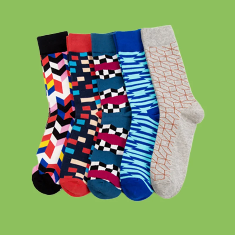 

2/5 Pairs 2024 New High Quality Autumn And Winter Socks Cotton Geometric Pattern Socks Casual Fashion Mid-tube Trendy Socks