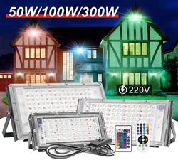 50W 100W 300WRGB Flood Light Spot Outdoor Spotlight Lighting IP65 Waterproof LED AC 220V Floodlights With Remote Control EU Plug