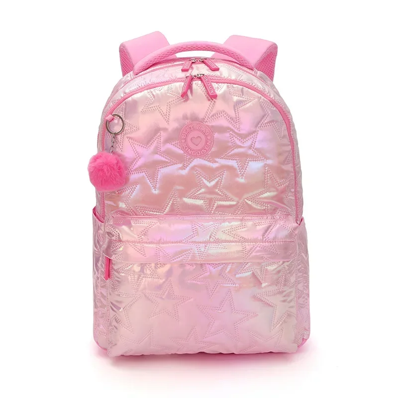 Book Bags for Little Girl Case with Fur Ball Pendant Student Backpack Cute Color Scheme Breathable Shoulder Strap Large Capacity