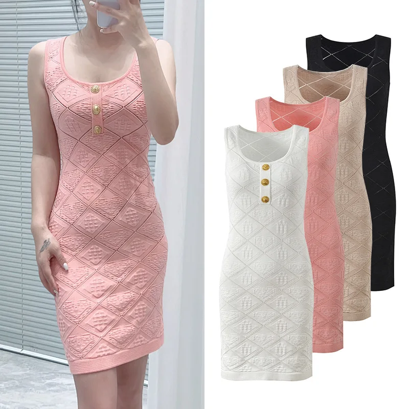 

Fall Faionable round Ne Svel Printed Slim Fit Knitted Vest Dr Ele Sle Low Waist Silk Cotton Blend Summer D...