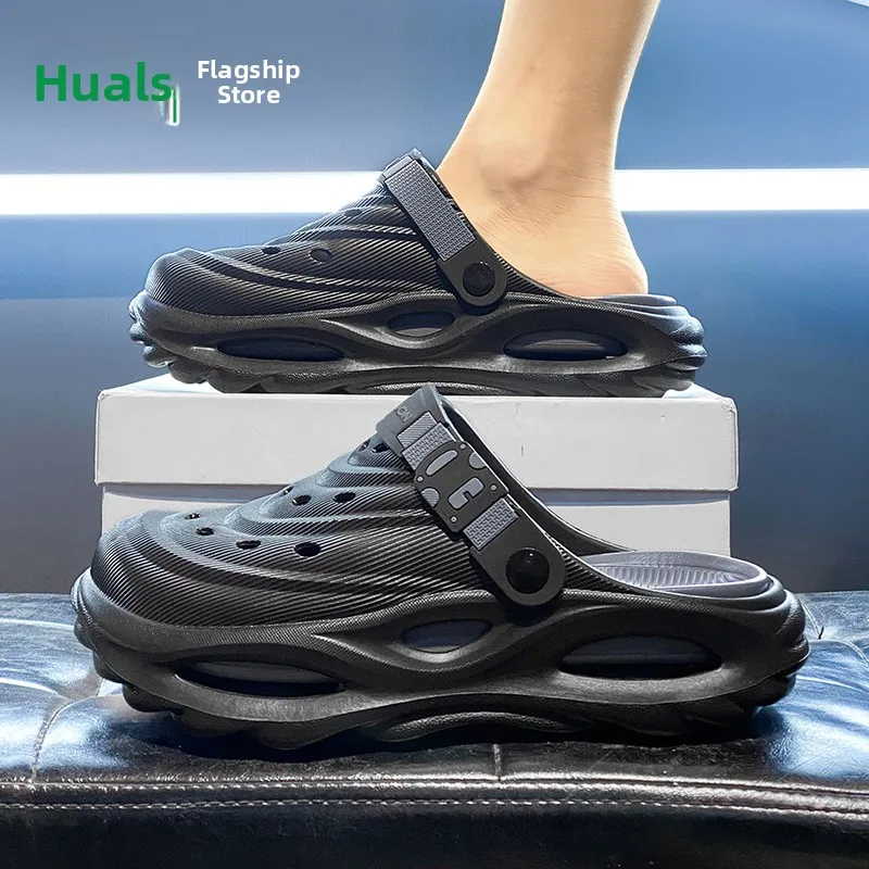 

Men's Summer Thick Bottomed Sandals Slip-On Sports Anti-Slip Wear-Resistant Beach Shoes Breathable EVA Material Fluffy Toe