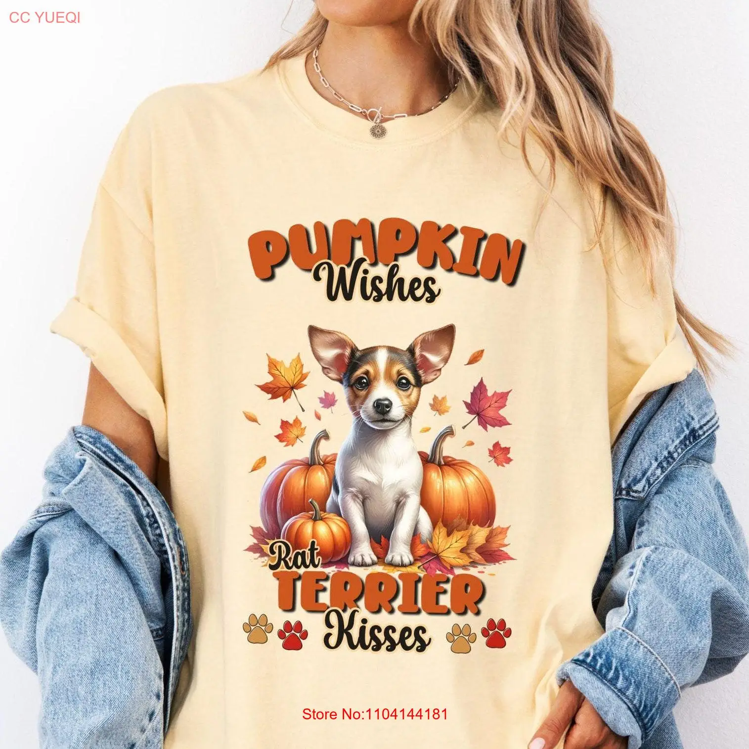 

Rat Terrier Fall T shirt Pumpkin Wishes Holiday Thanksgiving Autumn Leaves Comfort Colors 1717 Dog Lover for Women