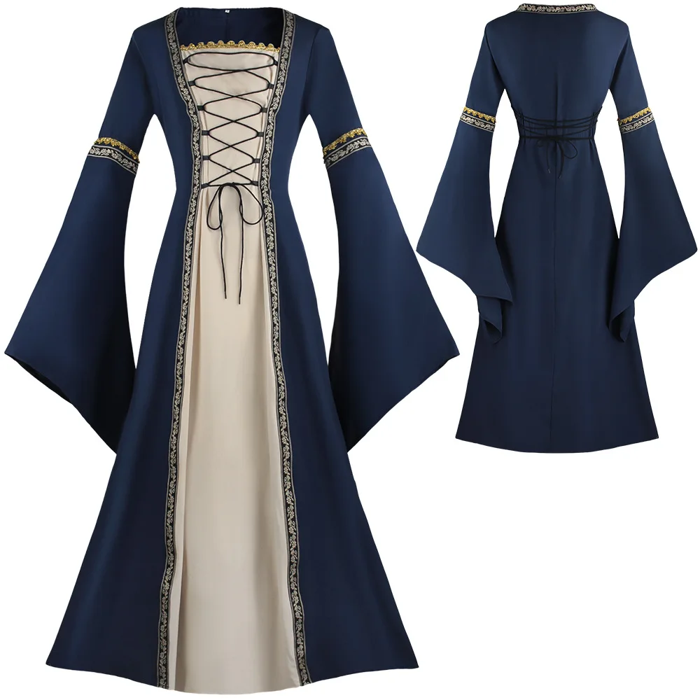 Picture 4: Hot Sale Medieval Lace Up Long Dress Flare Sleeve Renaissance Cosplay Costume