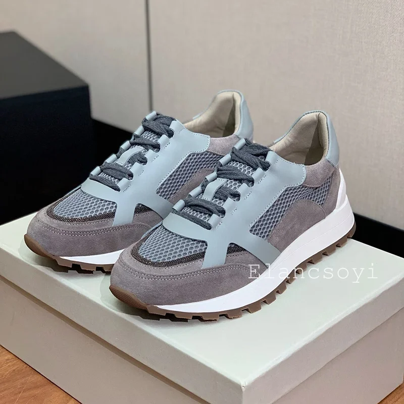 Sneakers Women String Bead Lace Up Breathable Flat Shoes Spring Autumn Thick Sole Daddy Shoes Mixed Color Patchwork Casual Shoes