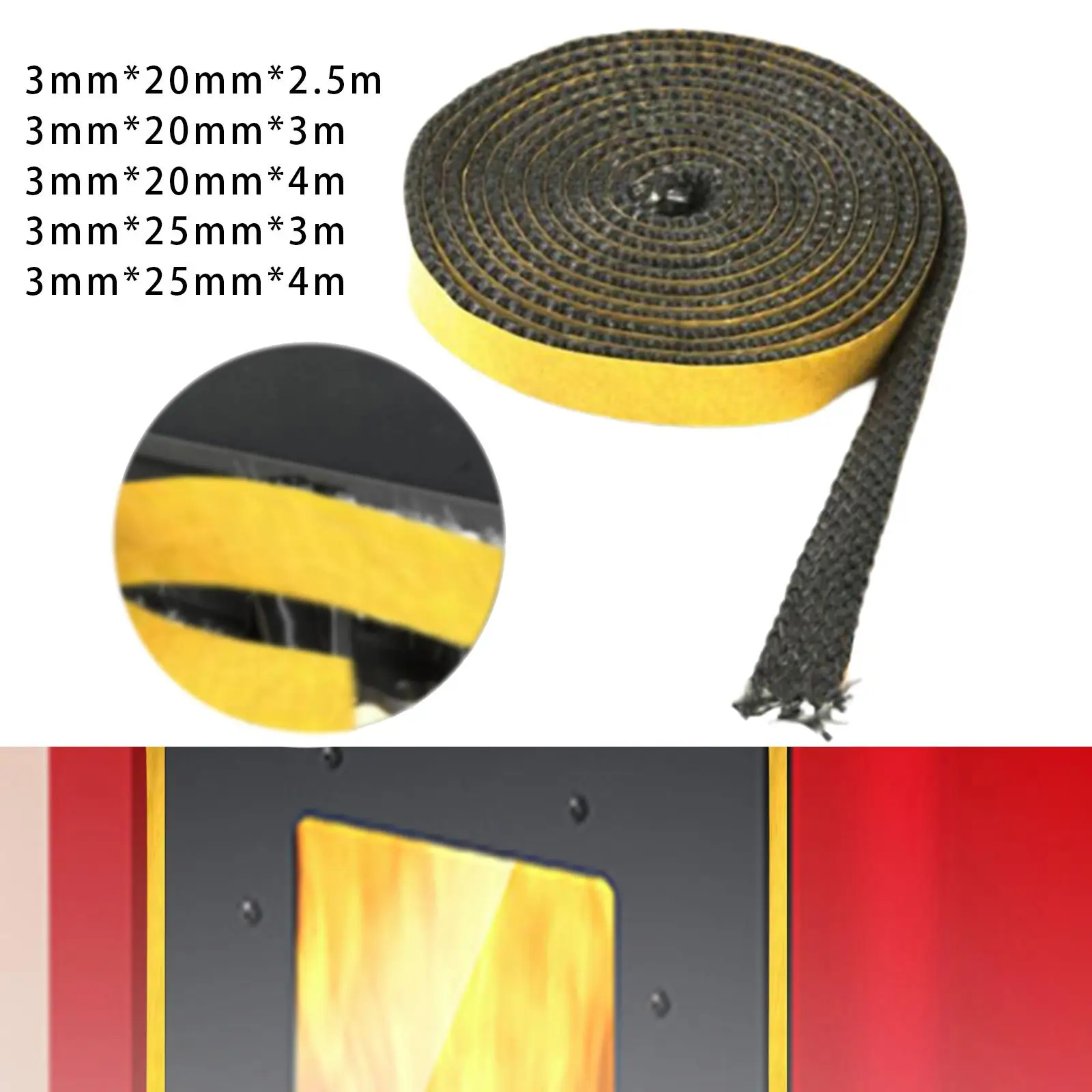 Fireplace Flat Gasket Tape Sealing Self Adhesive Multifunctional 0.12inch Thick Accessory for Window Glass Sturdy Easily Mounted
